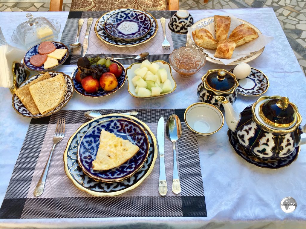 Breakfast for one! My amazing breakfast at the Hotel Old Bukhara.