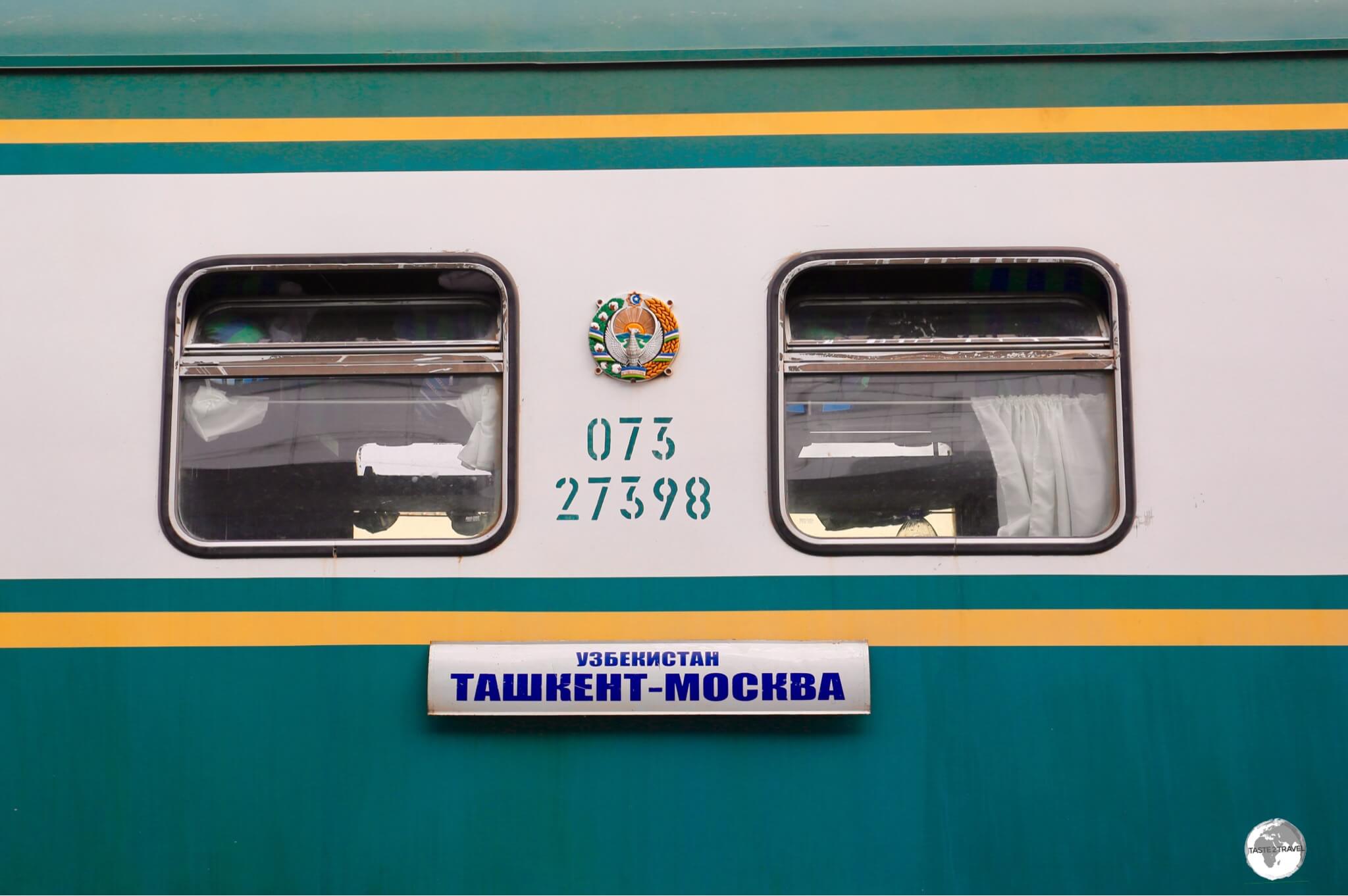 The Tashkent to Moscow train at Tashkent station. 