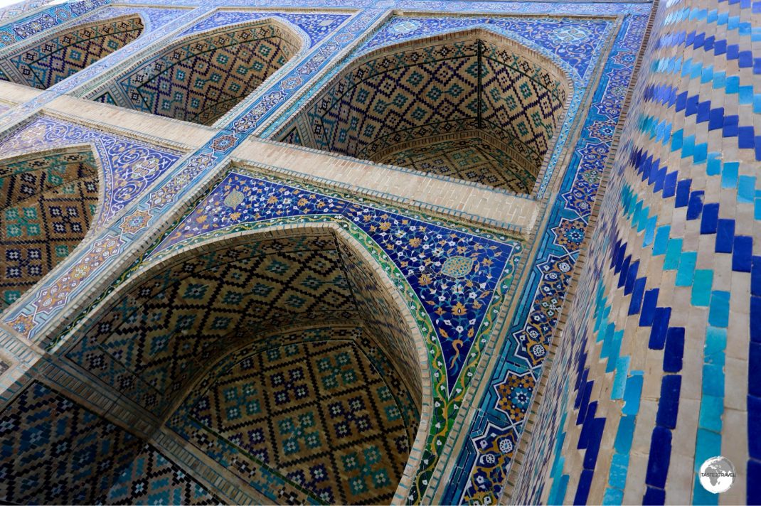 The Nadir Divan-Beghi Madrasah in Bukhara was originally intended to be a caravanserai but was instead inaugurated as a madrasah.