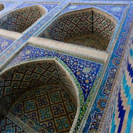 The Nadir Divan-Beghi Madrasah in Bukhara was originally intended to be a caravanserai but was instead inaugurated as a madrasah.