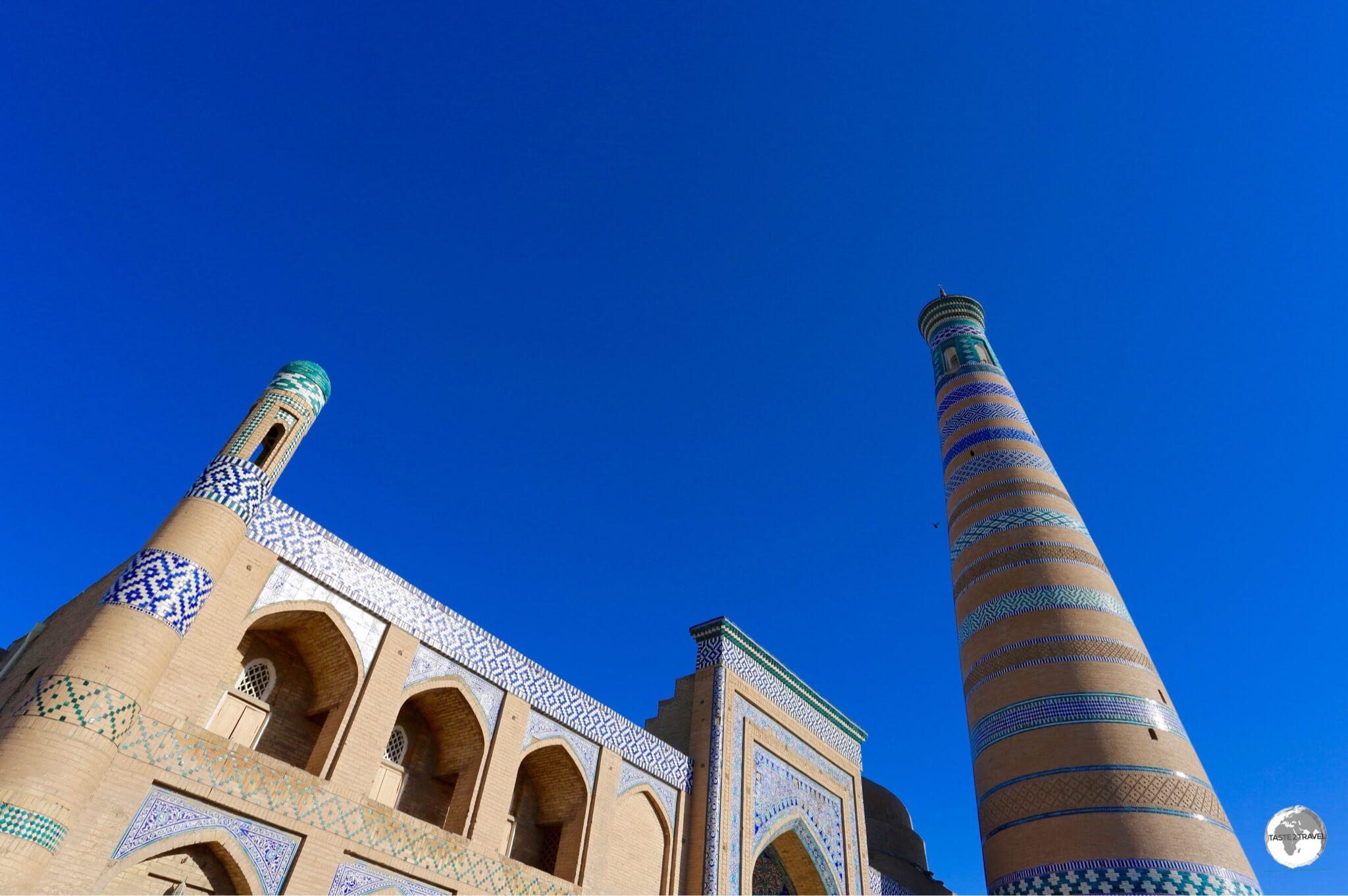 Attached to its namesake Madrasah, the Islam Khoja Minaret in Khiva is the tallest minaret in Uzbekistan. 