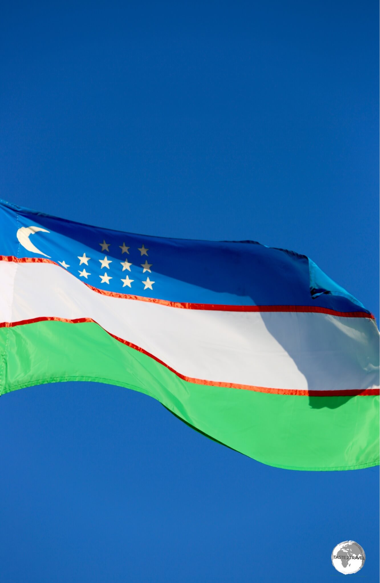 The flag of Uzbekistan flying in Khiva. 