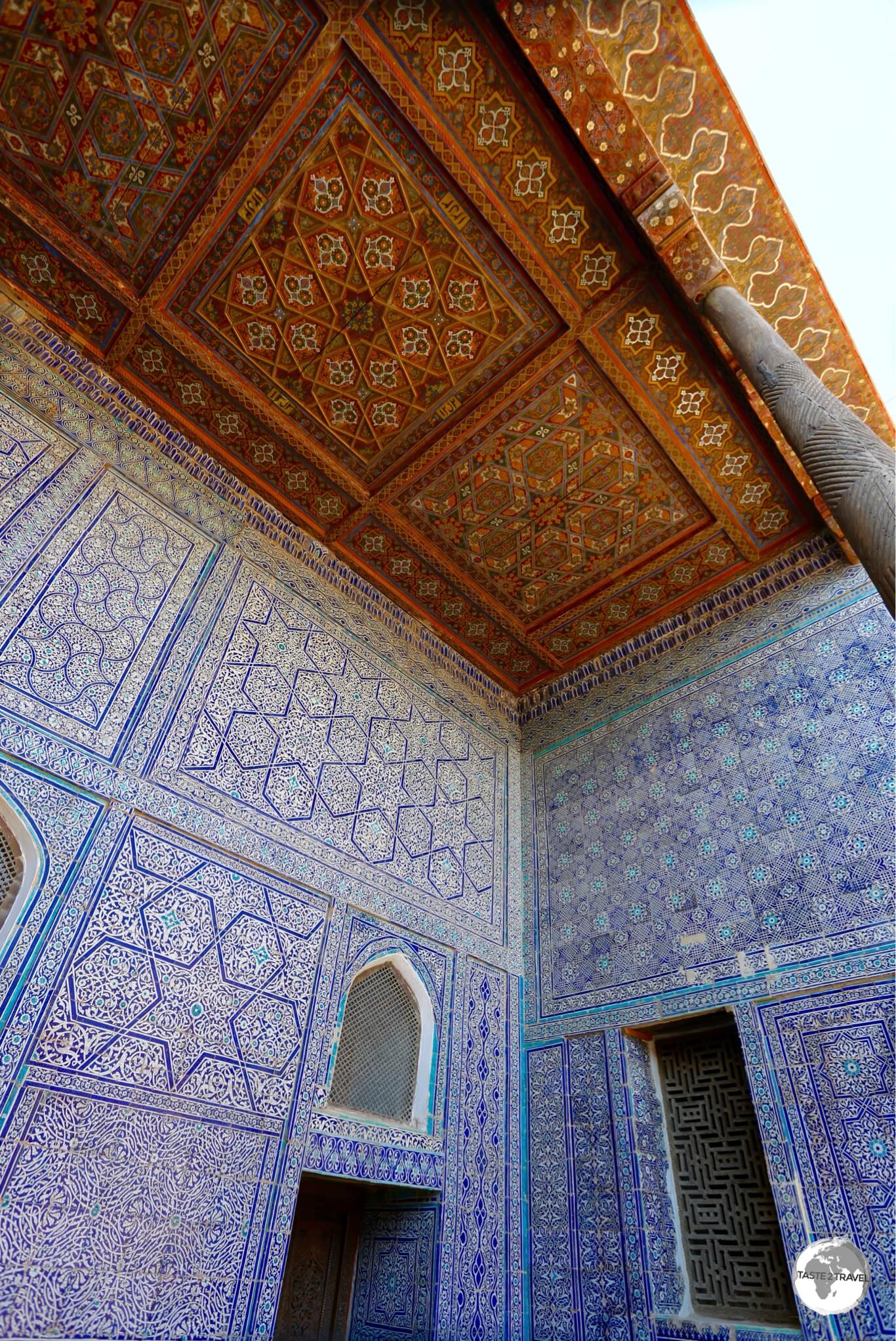 One of the ornate, columned, “aivans” (terraces) at the Tosh Hawli Palace in Khiva. 