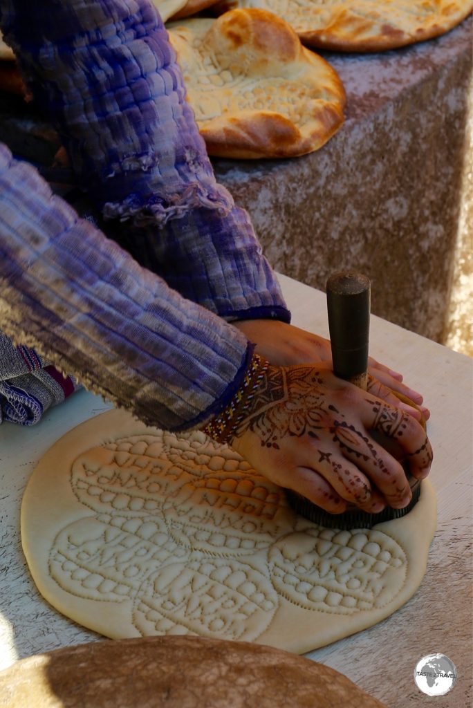 Bread in Khiva is always rolled flat and stamped before being baked.