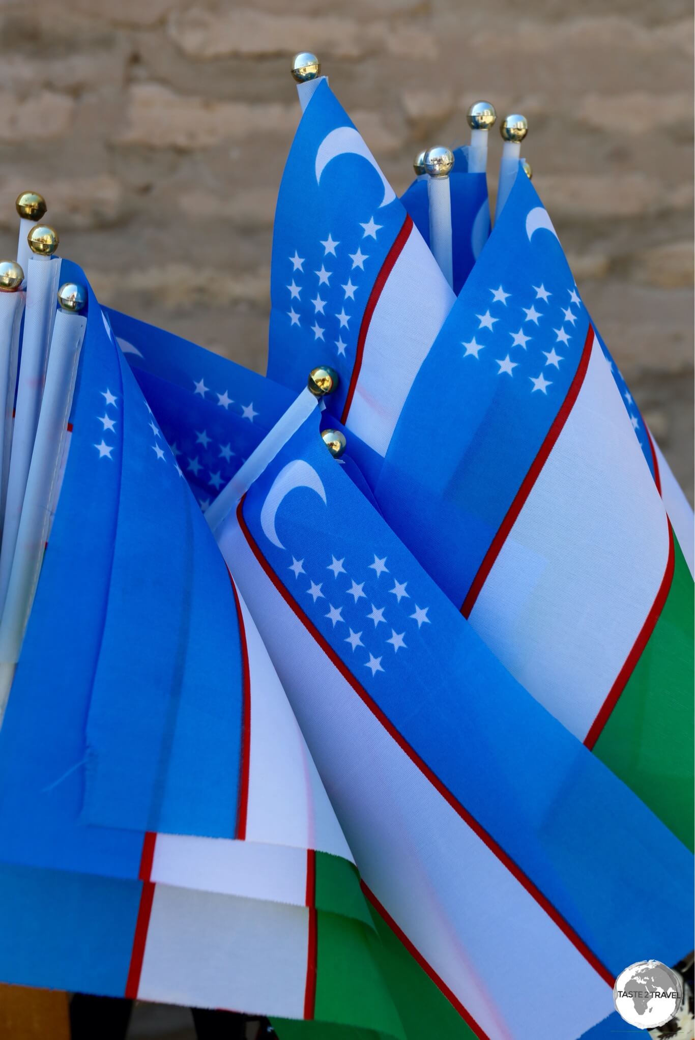 Souvenir flags of Uzbekistan on sale in Khiva.