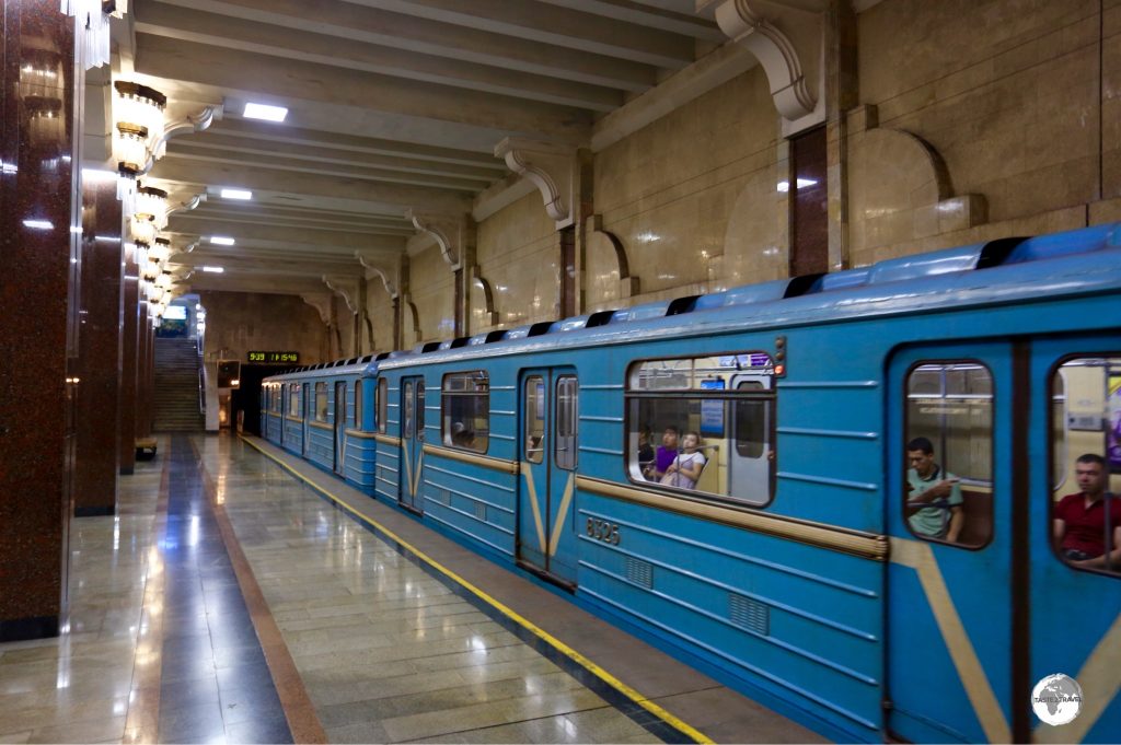 A train operating on the green line.