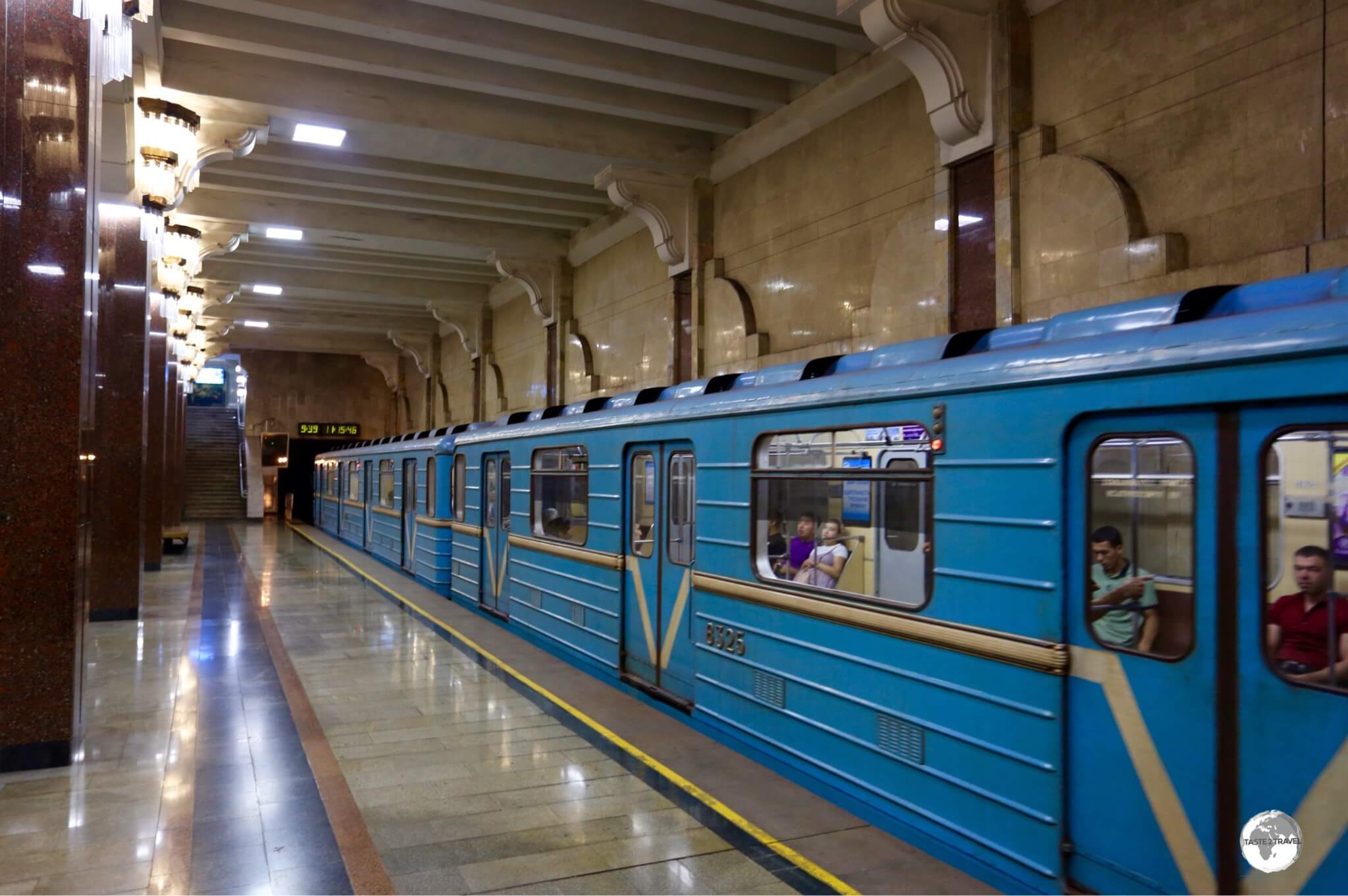 A Tashkent metro train operating on the green line. 