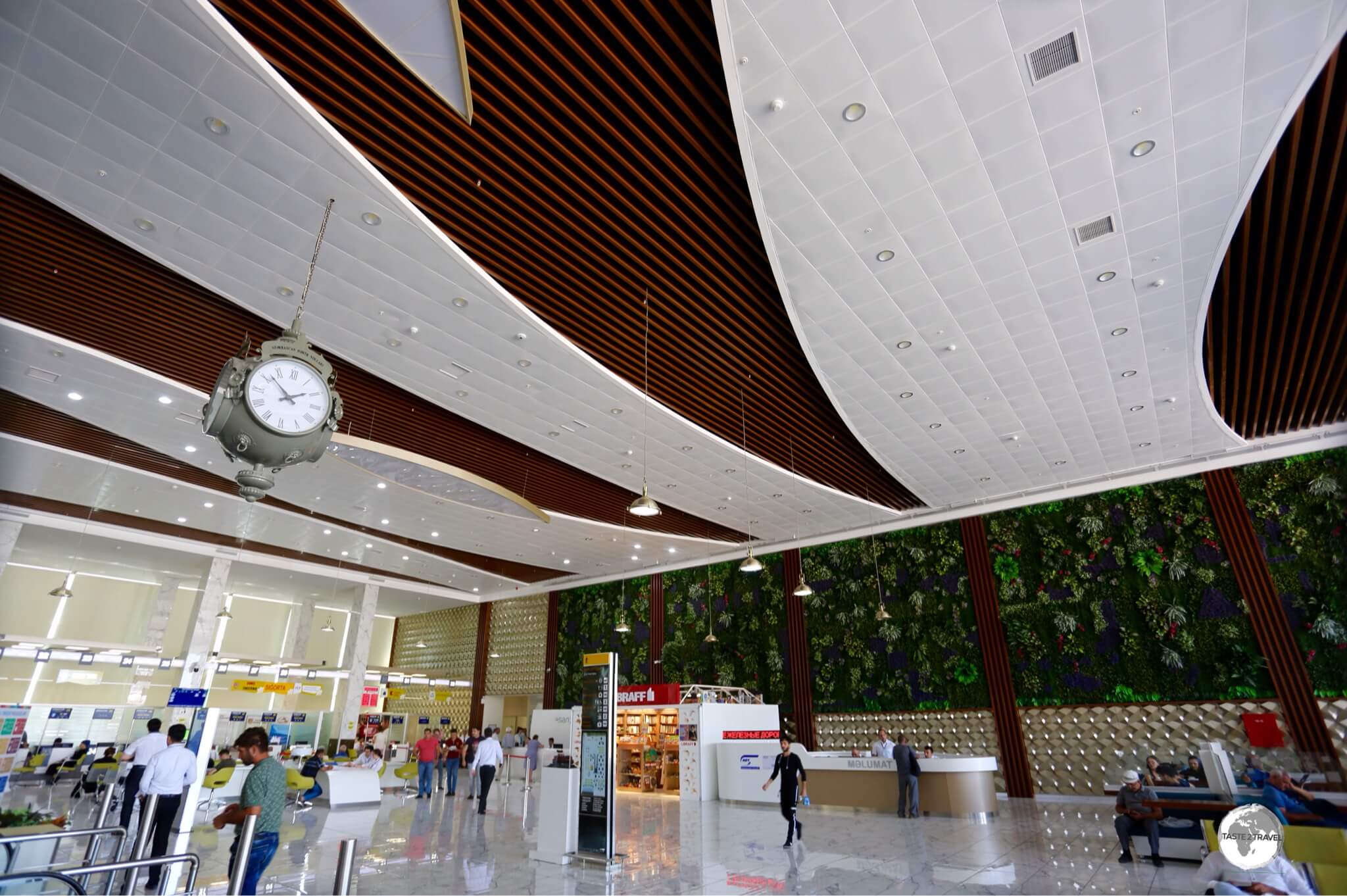 The interior of the glitzy and sparkling clean main hall of Baku Central Station.