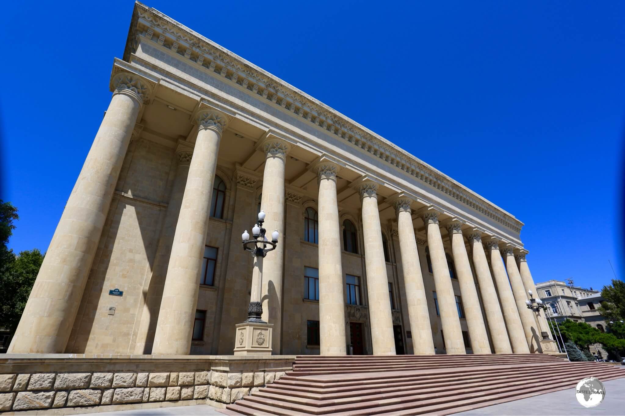 The imposing edifice of the Museum Centre, which overlooks Baku bay.