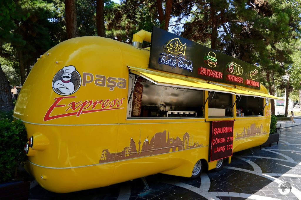 Colourful food trucks can be found throughout the downtown area of Baku.