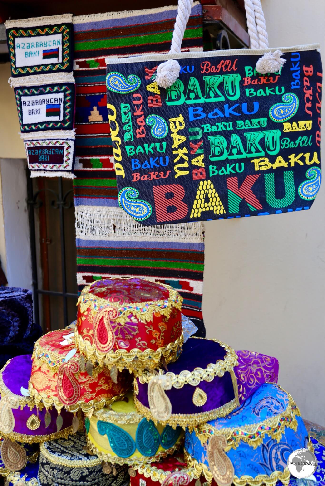 Souvenirs on sale in the old town of Baku. 