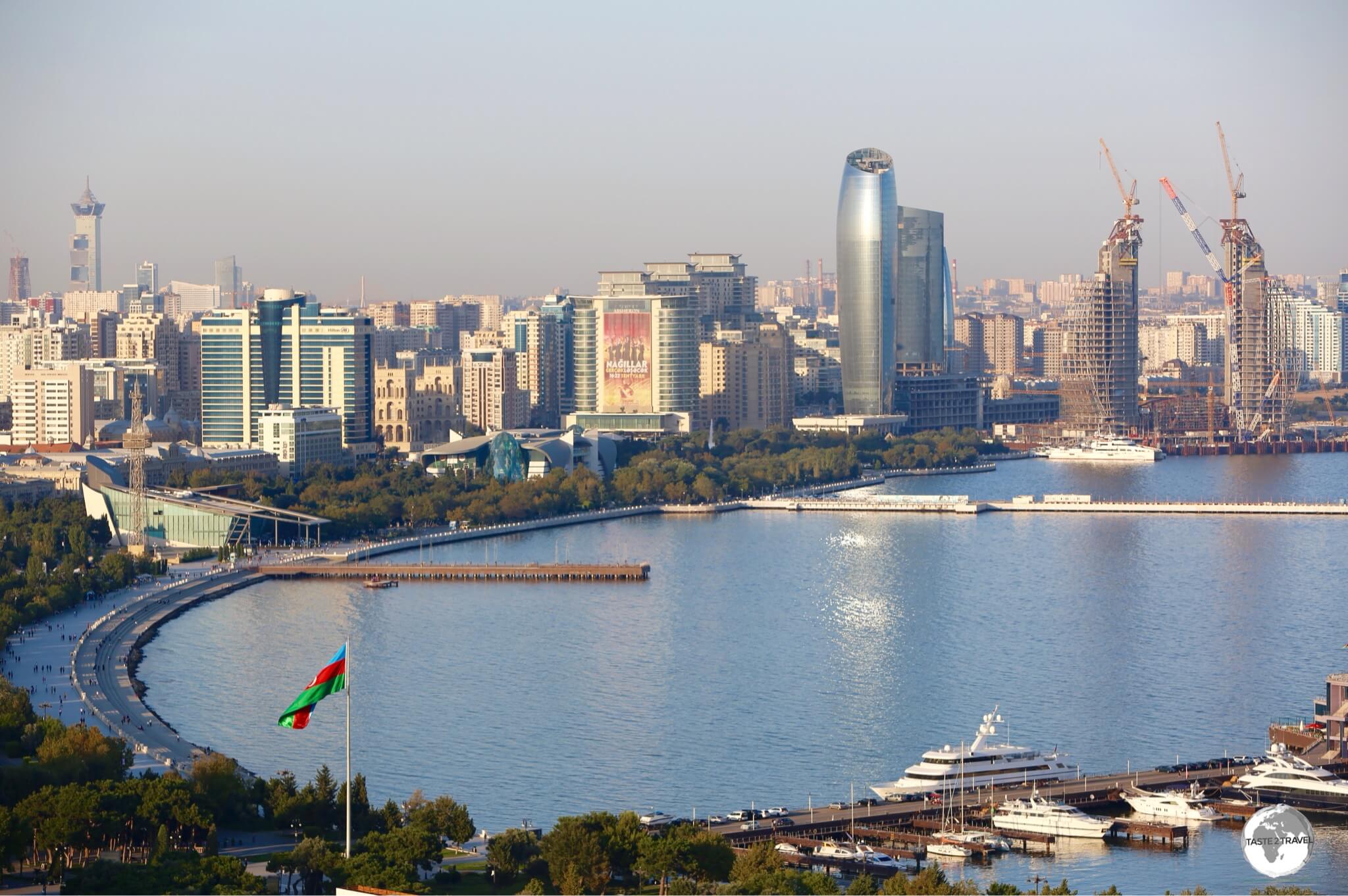 The capital of Azerbaijan, Baku, is situated on the wide Baku Bay.