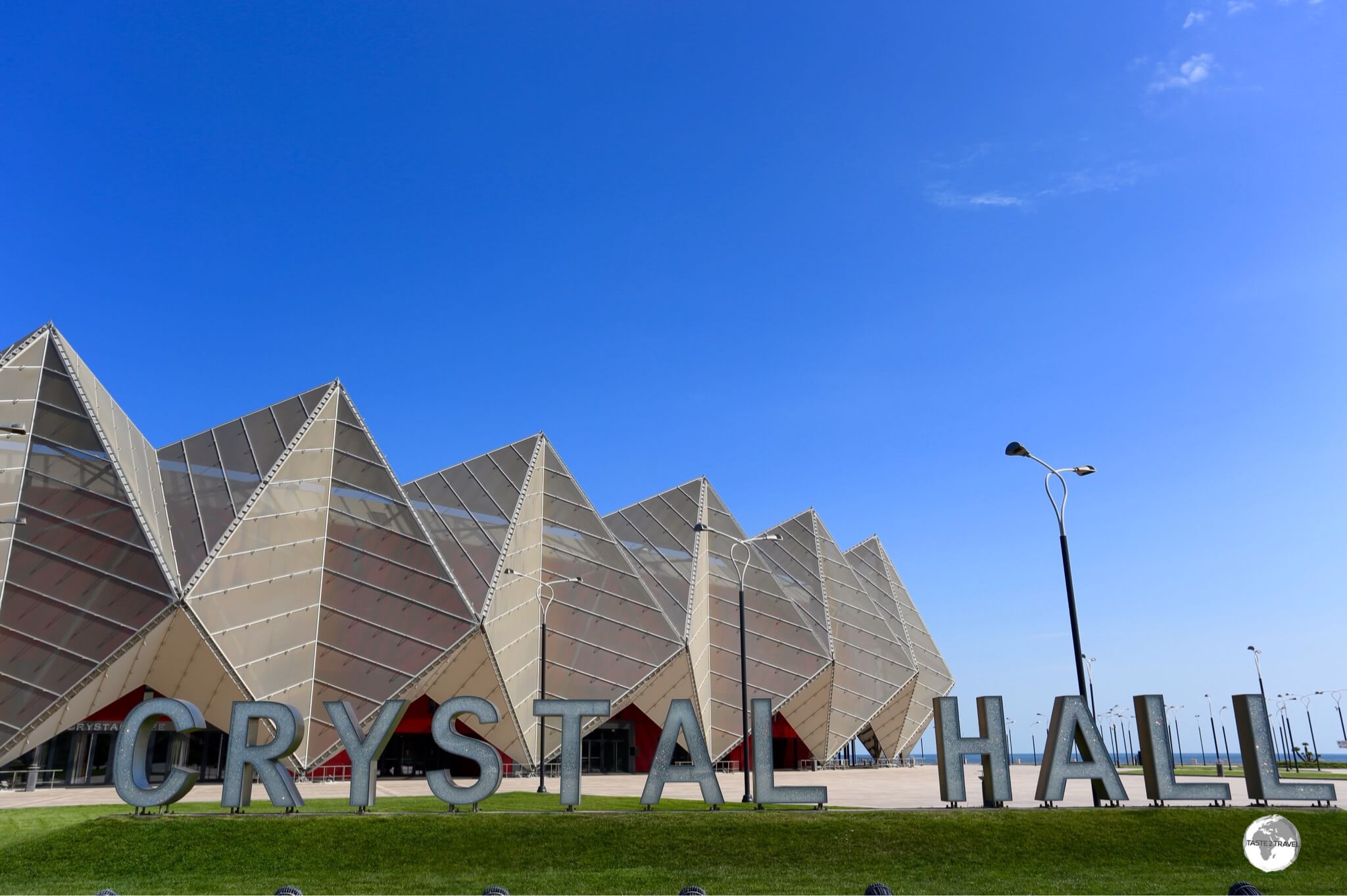 The Crystal hall is located on the waterfront in downtown Baku.