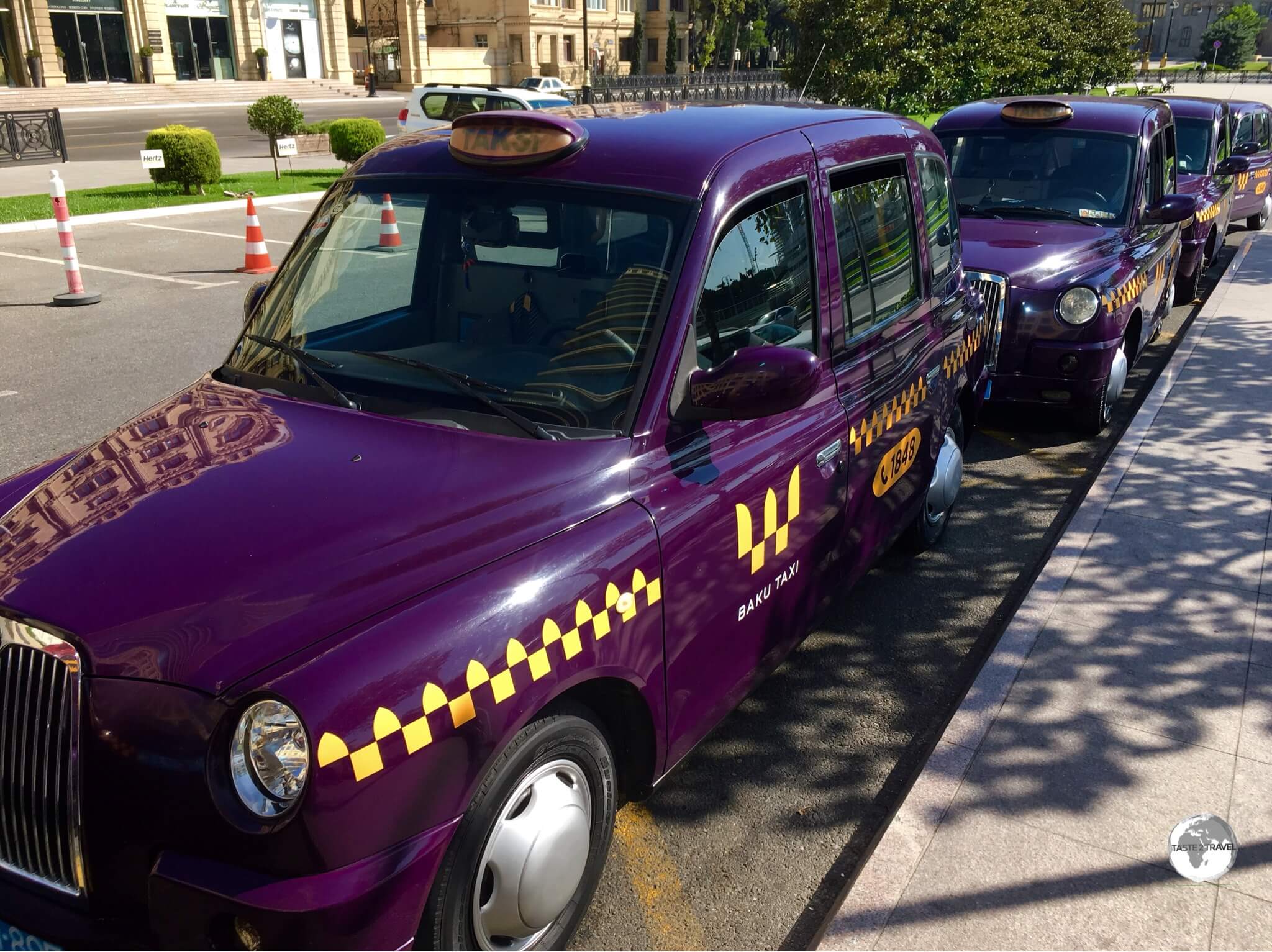 Known locally as 'Eggplants', the streets of Baku are home to a fleet of London taxis which are all painted in 'Eggplant' purple. 