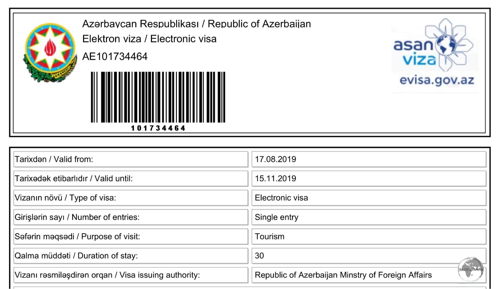 My Azerbaijan e-Visa.