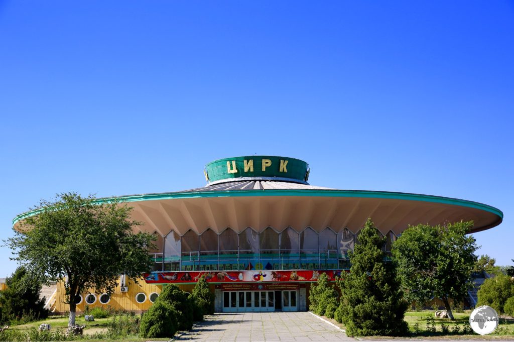 Looking like a UFO which has landed in downtown Bishkek, the Kyrgyz State Circus stages regular circus performances.