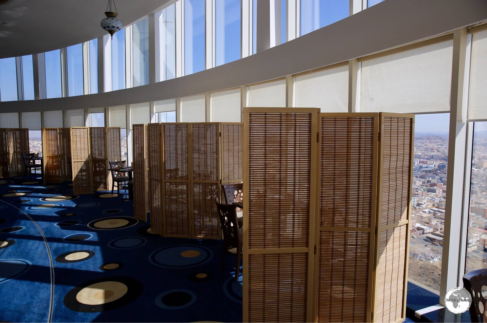 The revolving restaurant at the Awaliv International Hotel in Taif. Saudi families prefer to dine behind privacy screens.