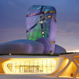 Located on the outskirts of Dhahran, the King Abdulaziz Centre for World Culture looms large over the surrounding desert plain.