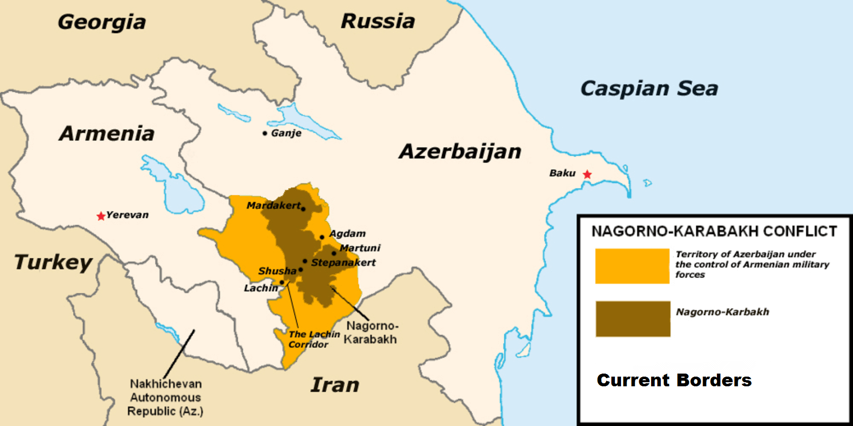 A map showing the occupied territory of Nagorno-Karabakh. Source: Wikipedia 