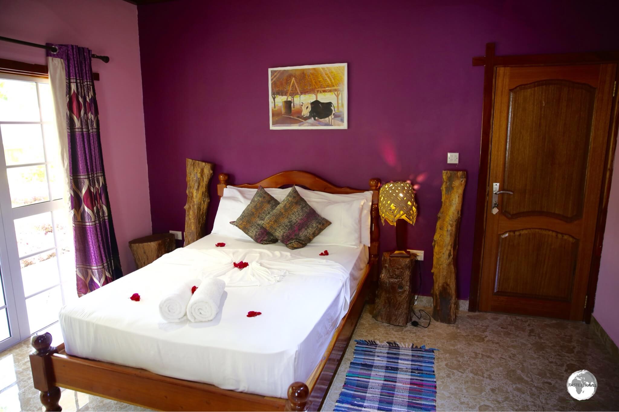 My colourful room at Elje Villa on the island of La Digue.