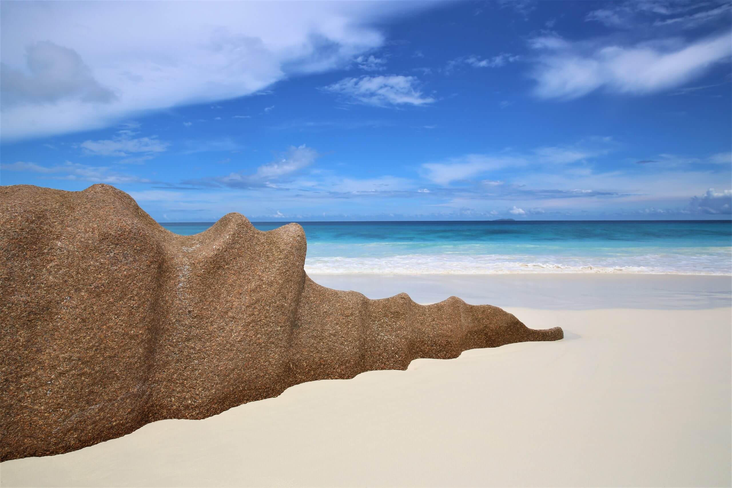 My favourite beach on the island of La Digue, Petite Anse, features an attractive, designed by nature, granite stone feature.