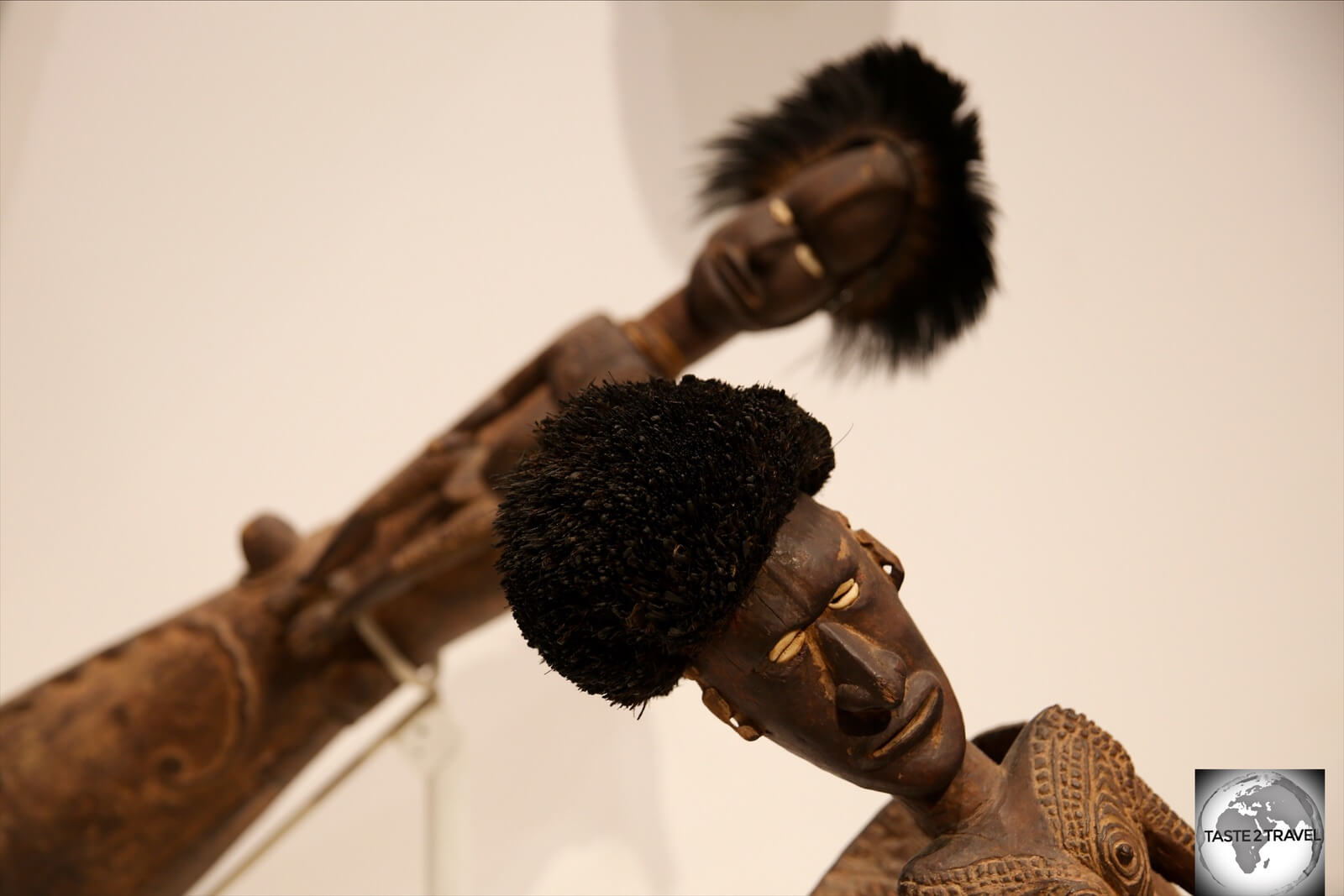 Many of the wooden totems on display at NMAG include human hair in their design.