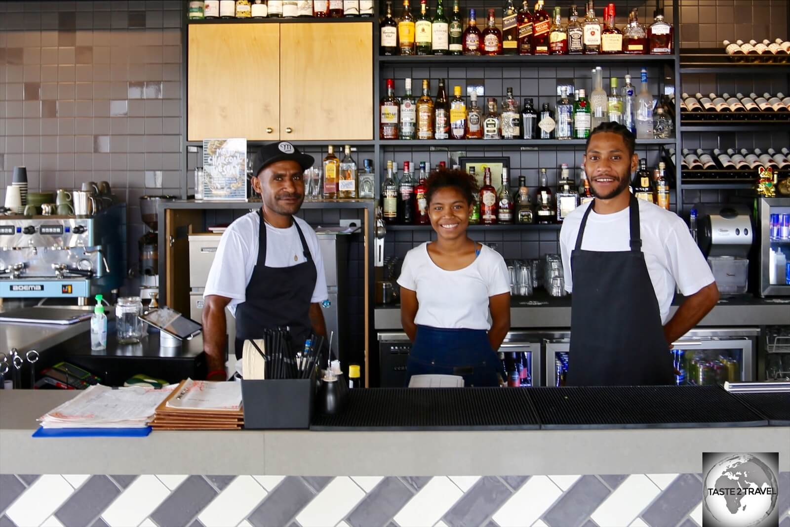 The friendly staff at Mojo Social in Port Moresby. 