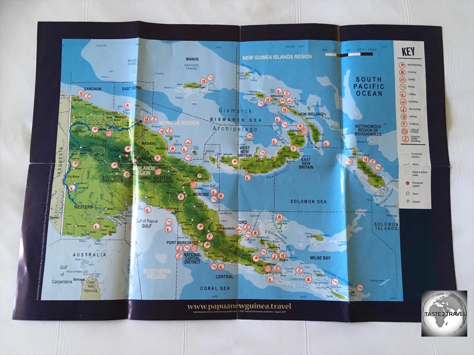 A map of Papua New Guinea, which is home to approximately 600 islands. 