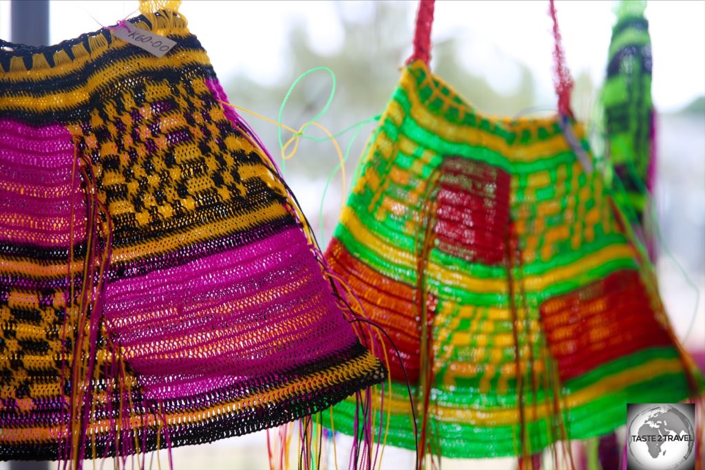 These colourful, hand-woven ‘bilums’ at Madang market cost K 60 (US$17.60)