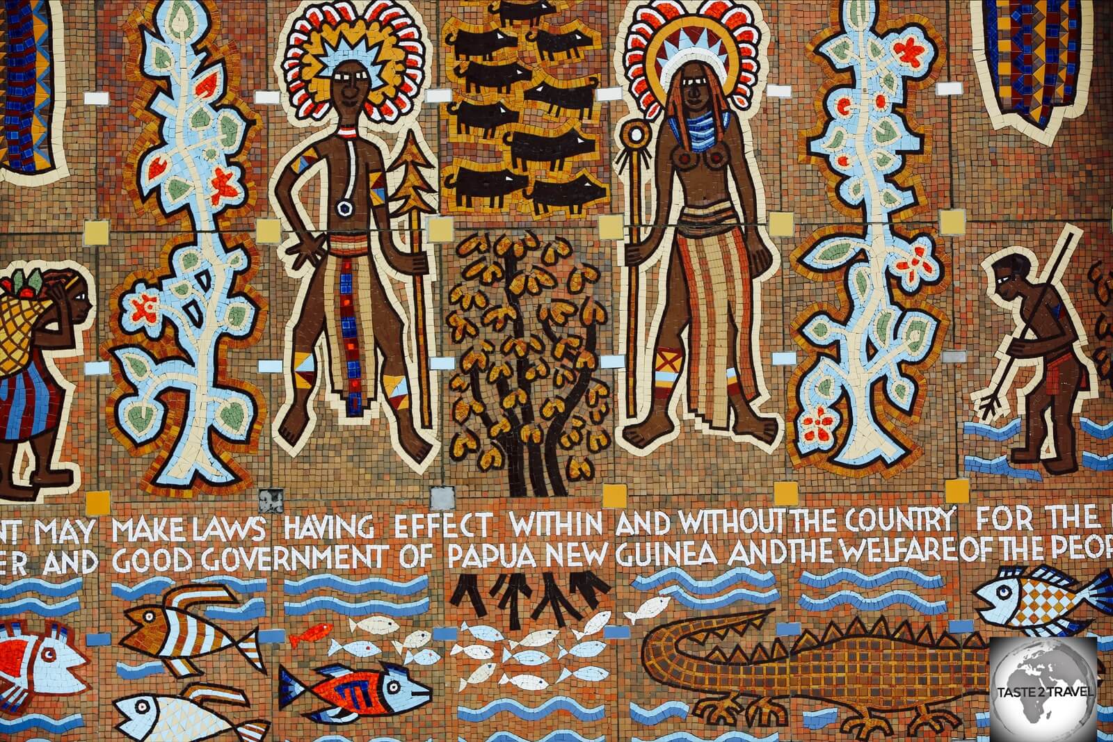 Part of the mosaic which adorns the front of Parliament house.