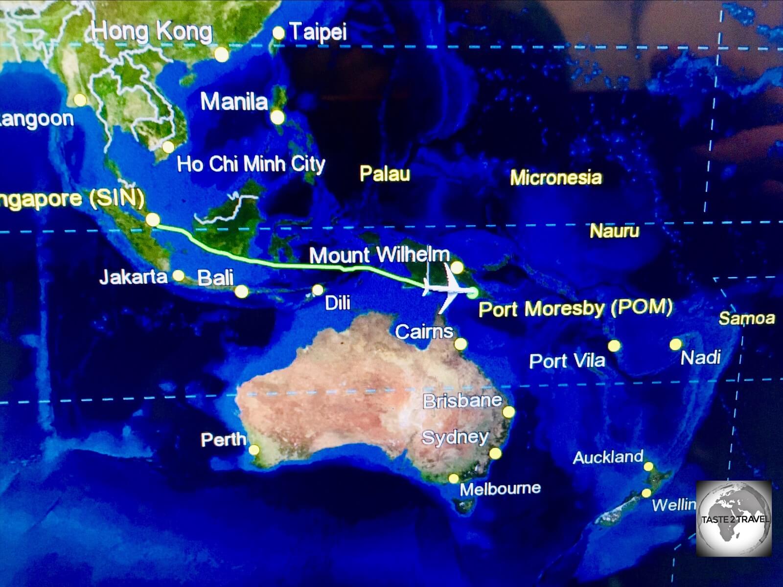 En-route from Singapore to Port Moresby with Air Niugini. 