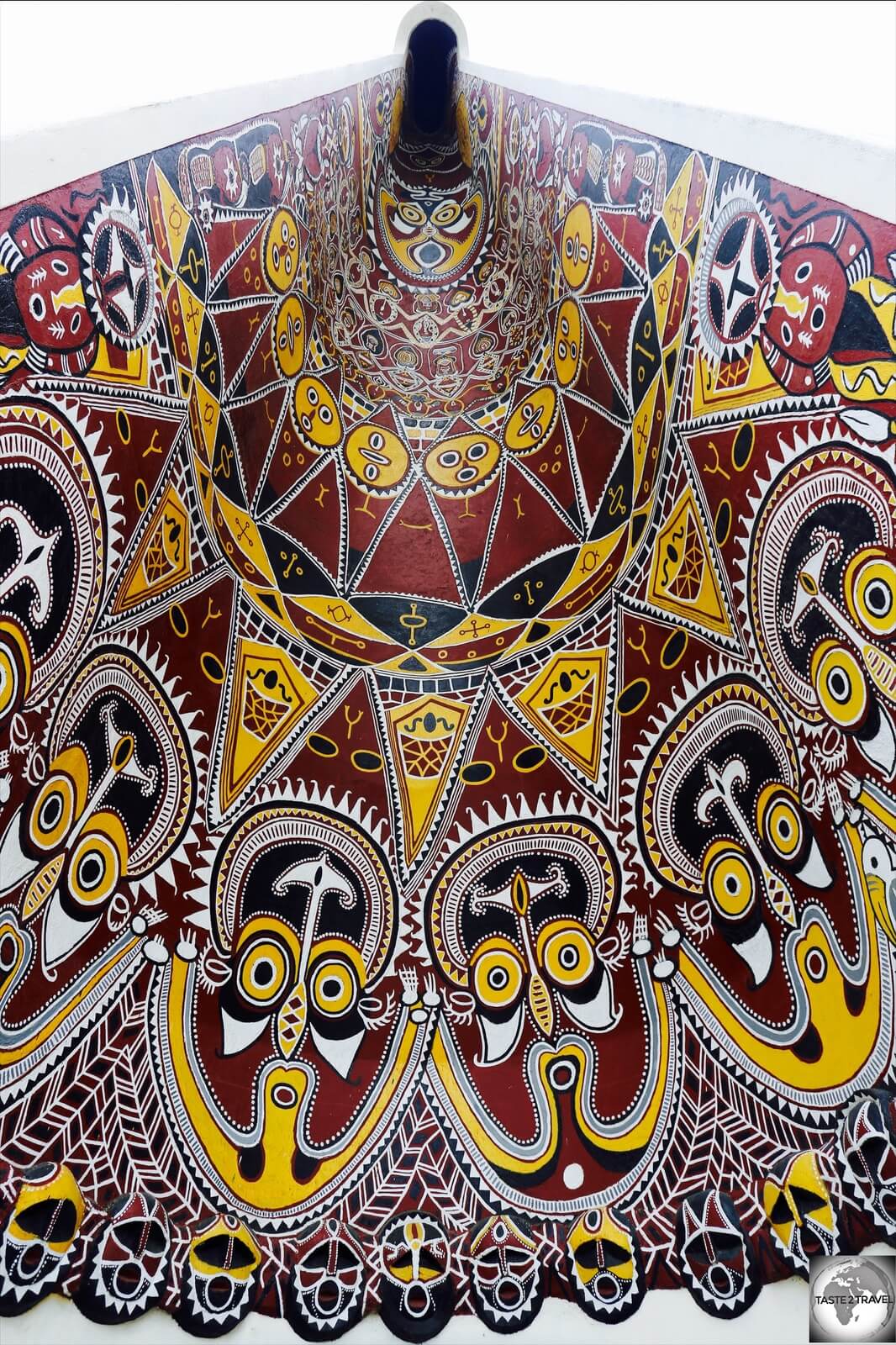 The entrance portal to St. Mary's cathedral in Port Moresby was designed to resemble a Sepik-style<i> haus tambaran</i>.