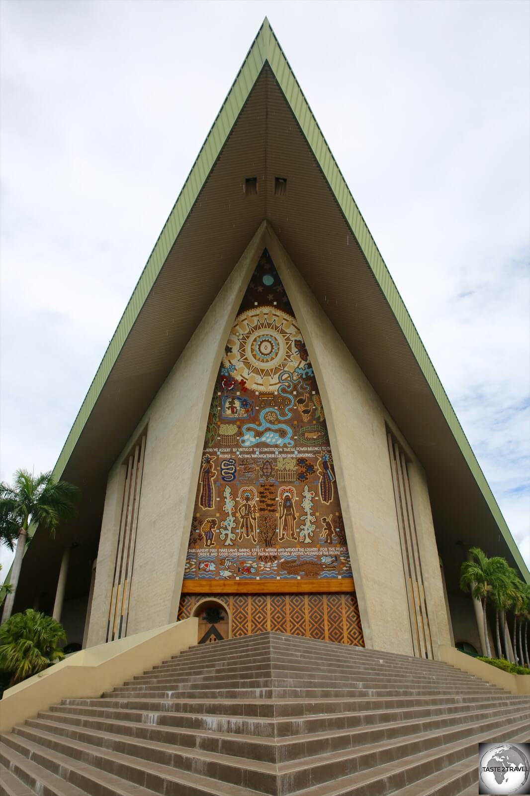 The National Parliament House was designed to resemble a Sepik-style<i> haus tambaran.</i>