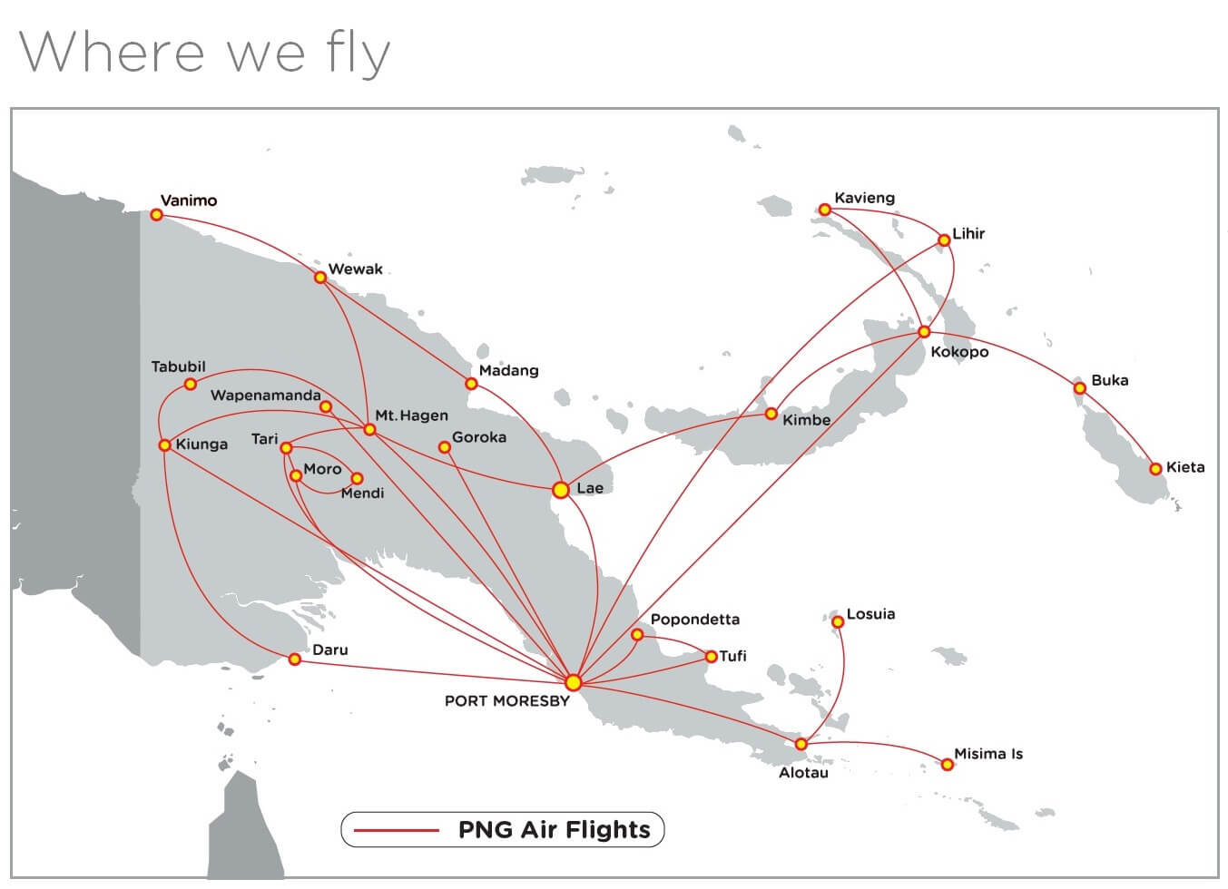 PNG Air Route Map.