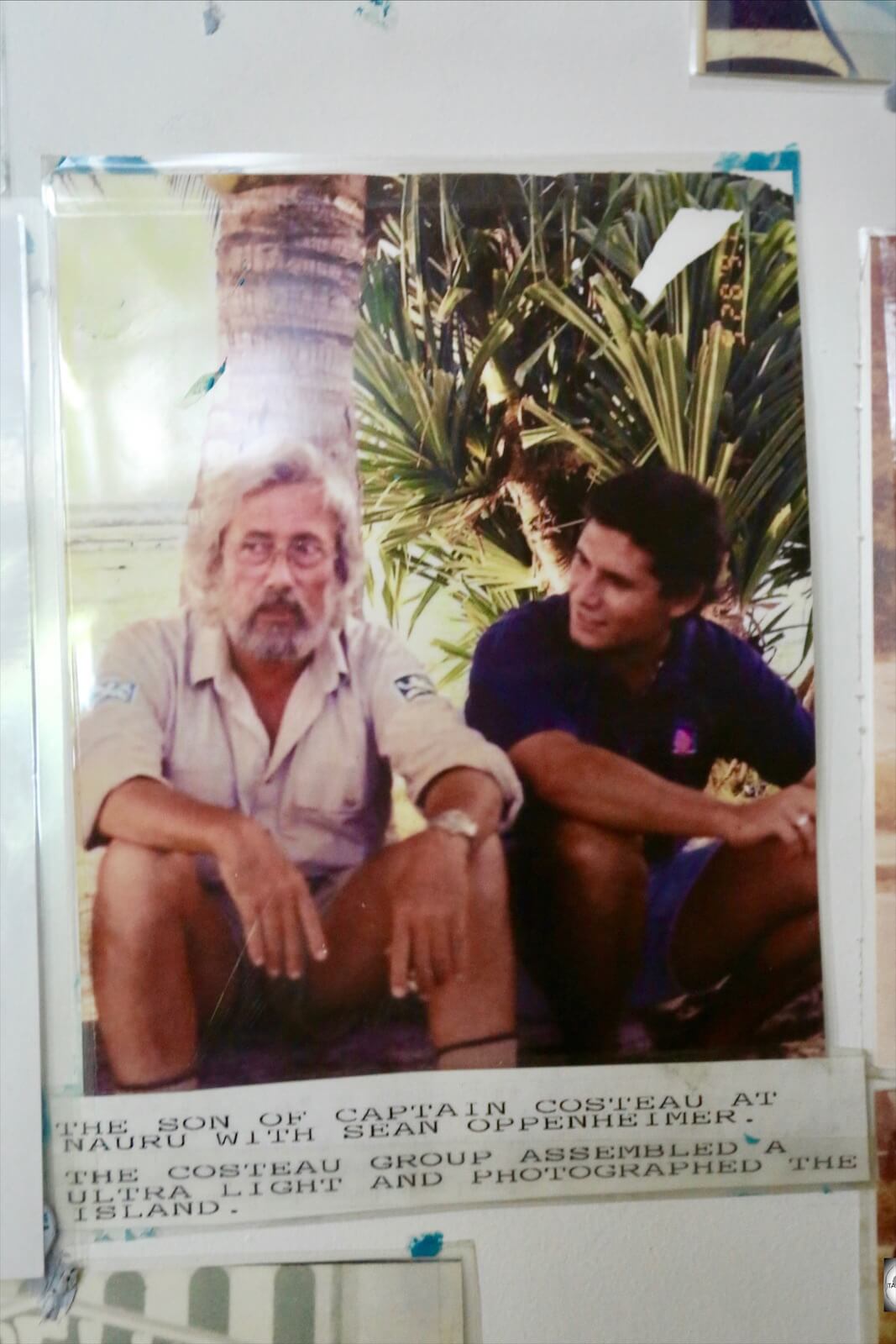 A photo on the wall of the Capelle and Partners office shows Sean Oppenheimer with Jean-Michel Cousteau during his visit to Nauru.