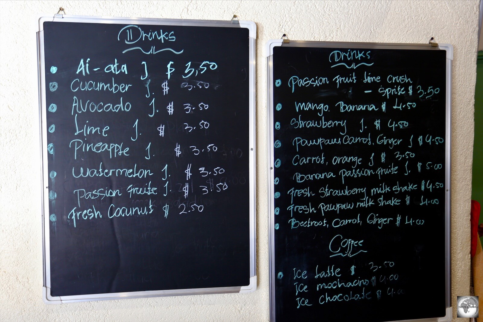 The drinks menu at the Spa Cafe in Dili. 