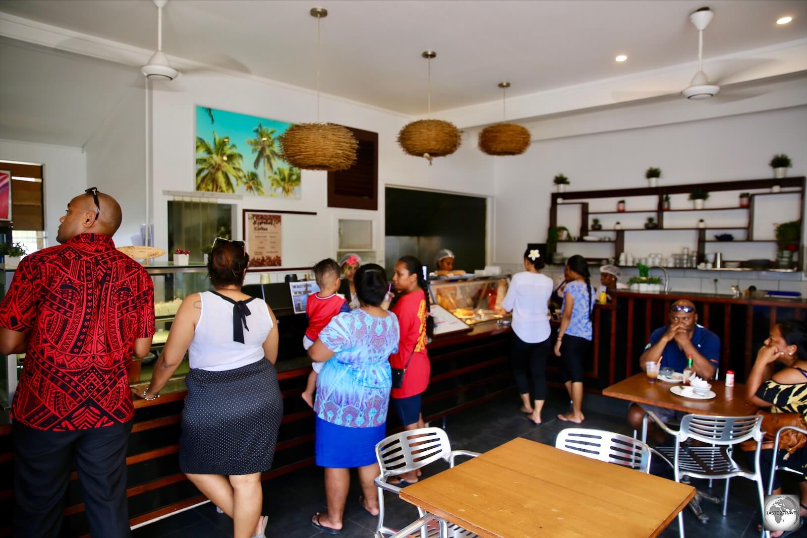 The lunchtime crowd at the Tropicana café. 