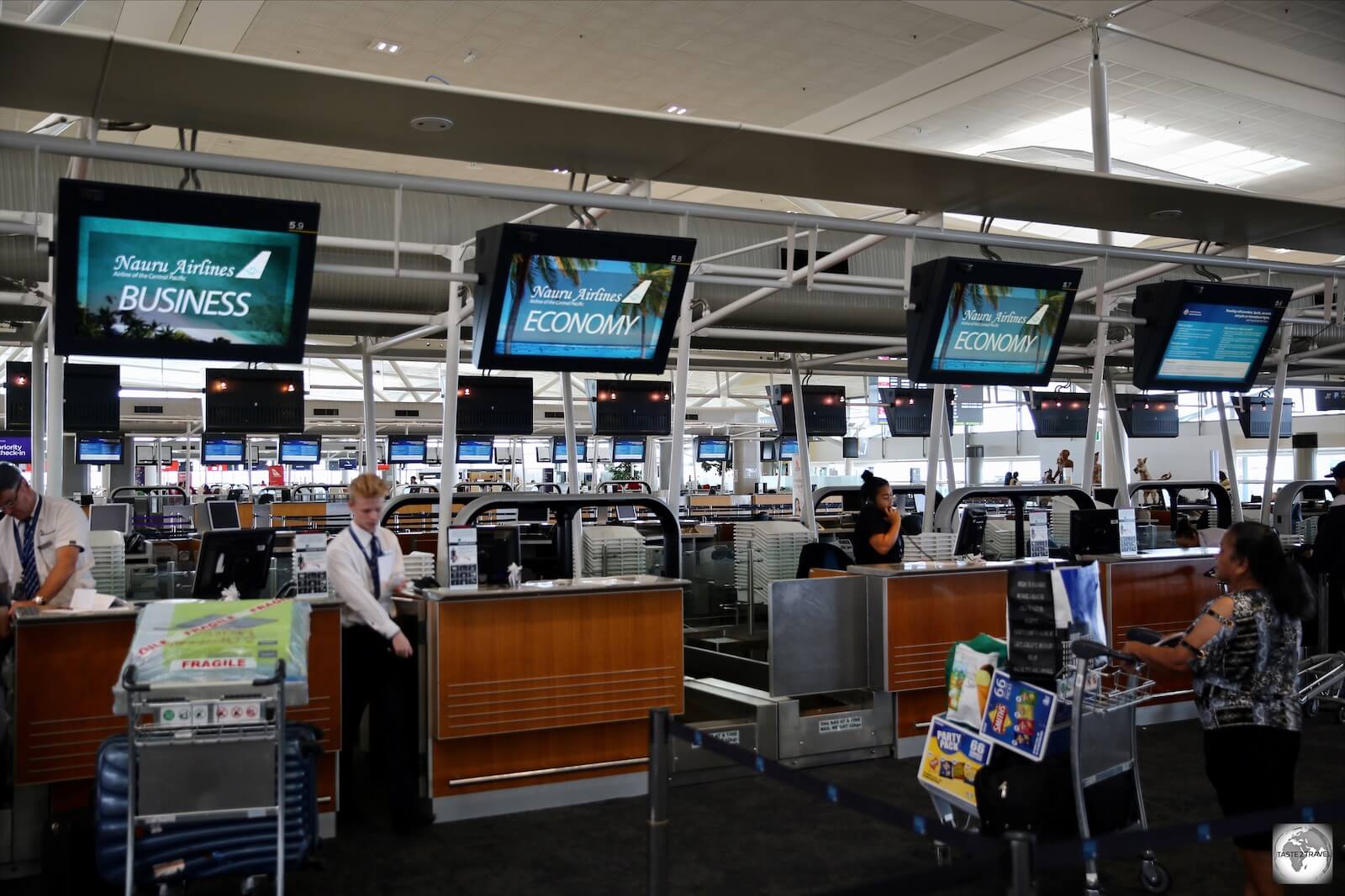 The Nauru Airlines check-in desks at Brisbane airport.