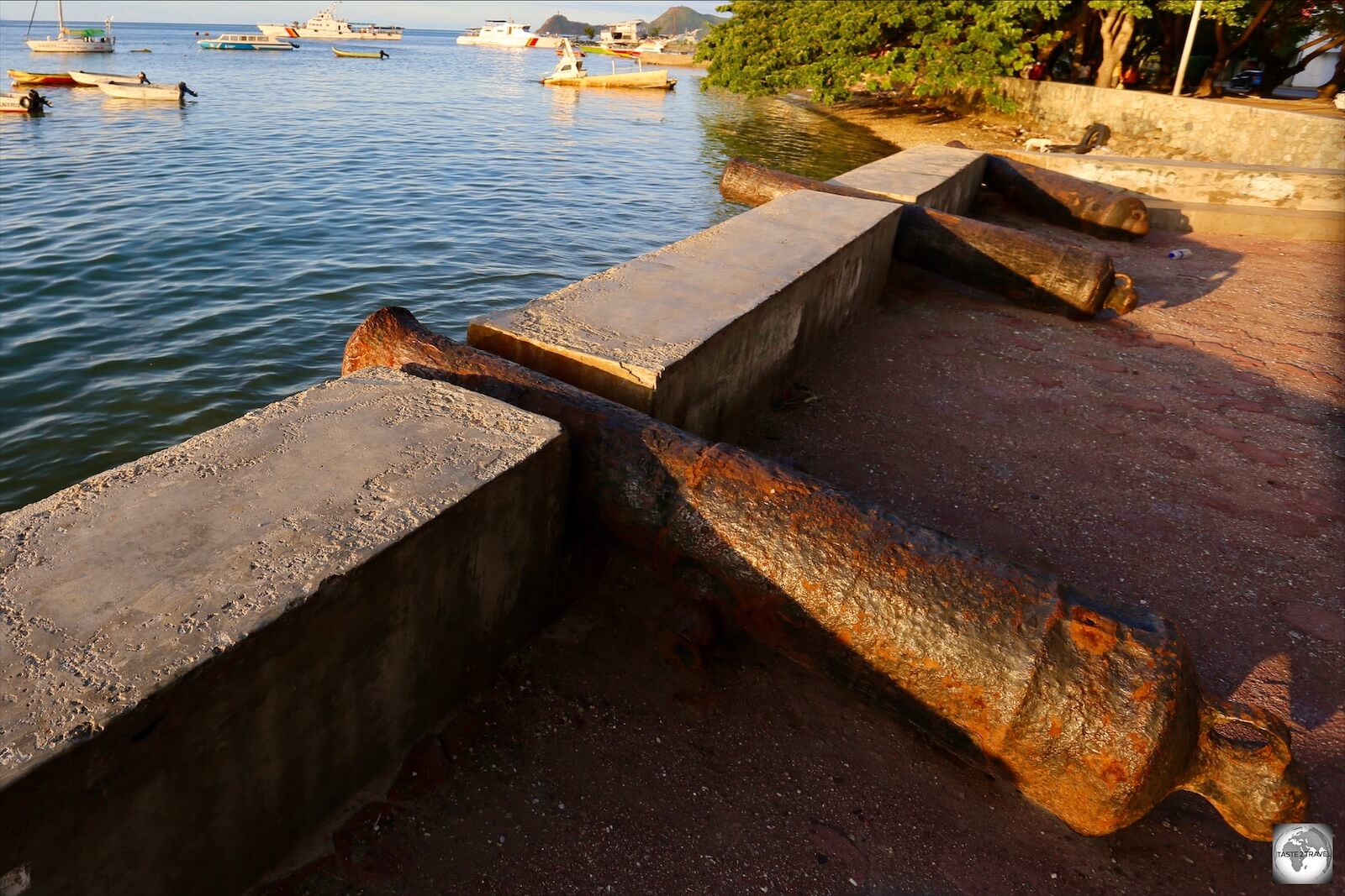 Portuguese cannons line the waterfront in Dili. 