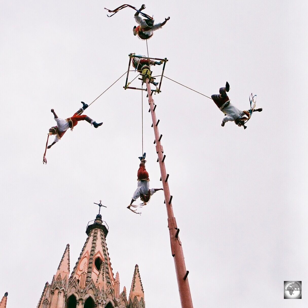 'La Danza de los Voladores' (Dance of the Flyers) at 'La Alborada' festival in San Miguel de Allende, Mexico