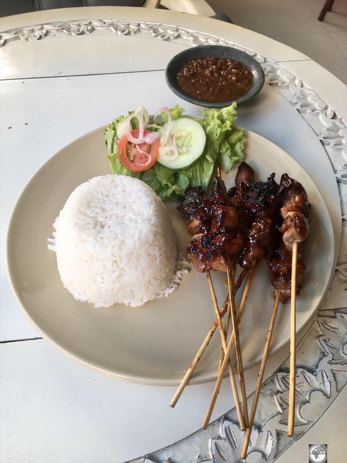 My chicken satay lunch at Timor Plaza, which cost me US$6.