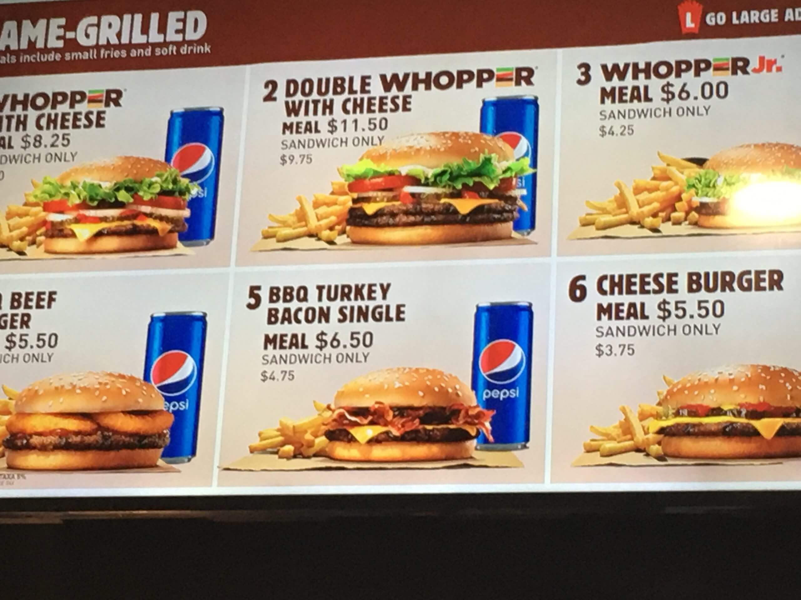 The menu at Burger King in Dili.