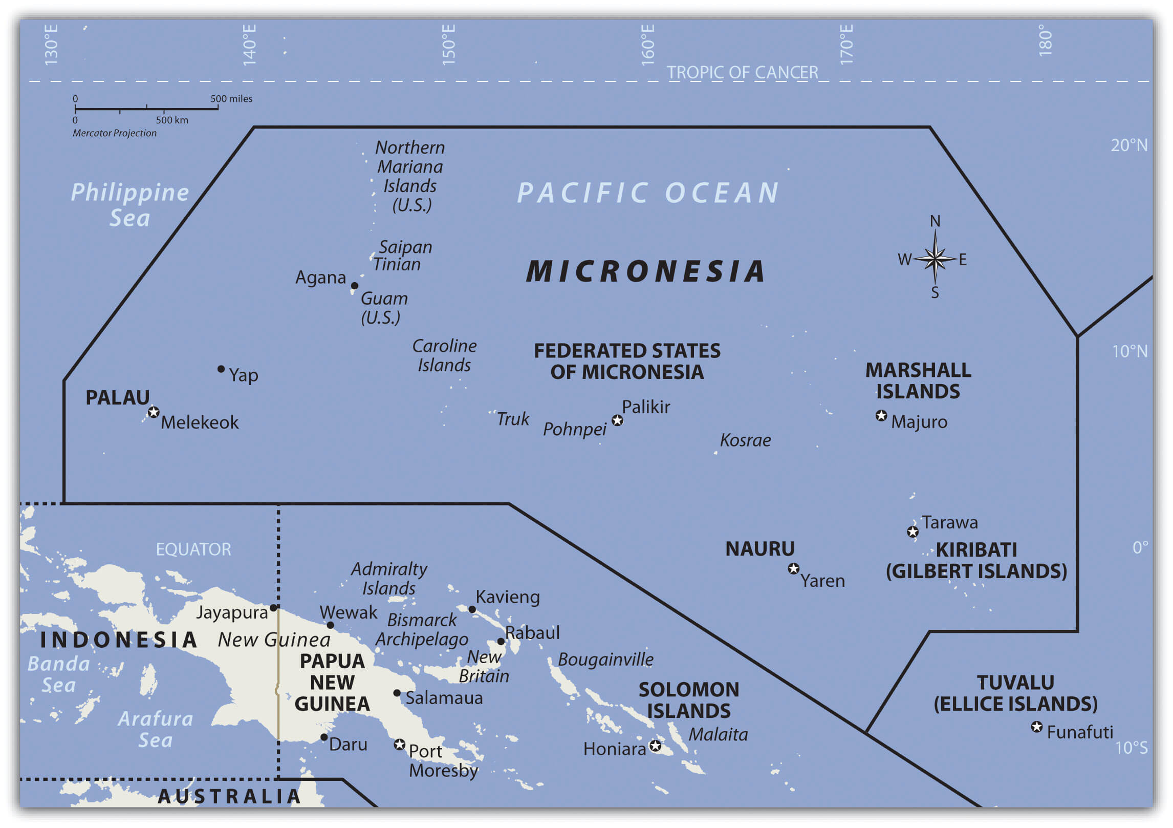 A map of the region of Micronesia.