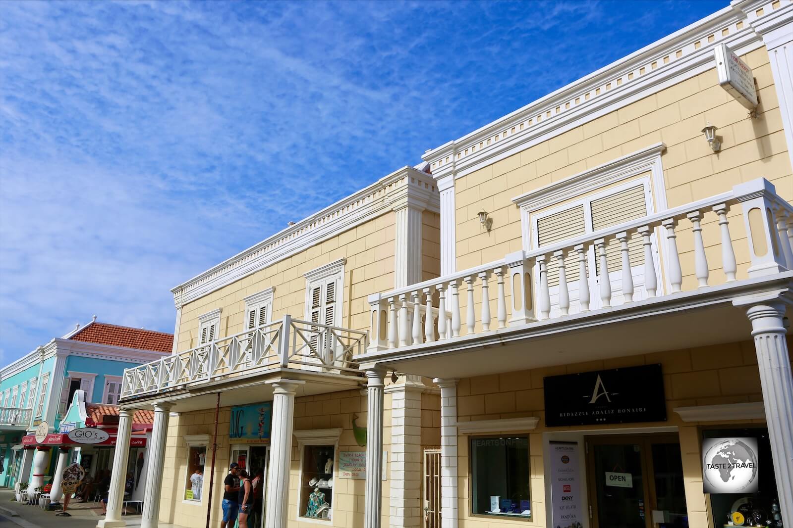 Dutch-style buildings in downtown Kralendijk, the capital of Bonaire.