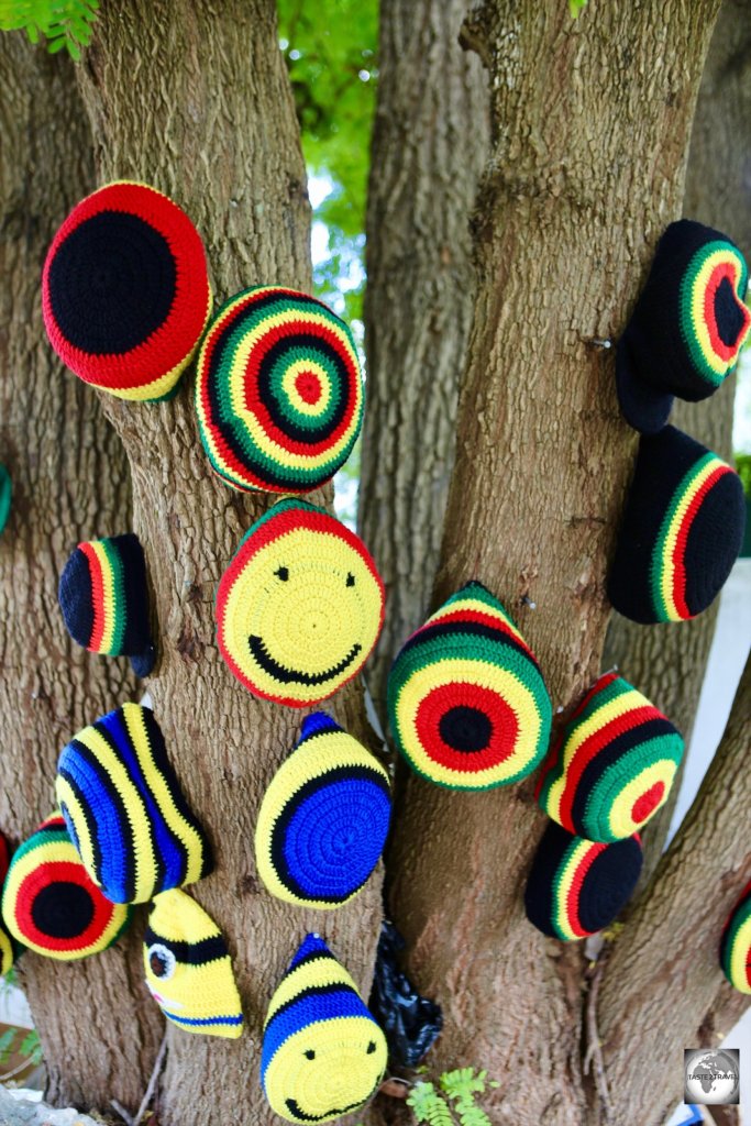 Funky Rastafarian hats for sale on Barbados.