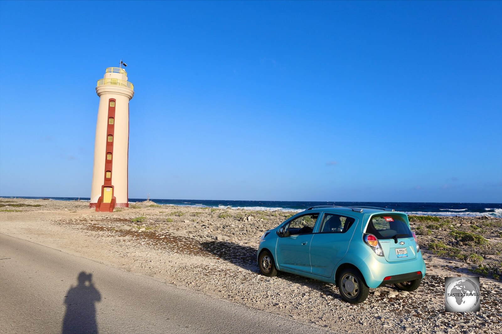 Exploring the south coast of tiny Bonaire, including Willemstoren Lighthouse, in my rental car.