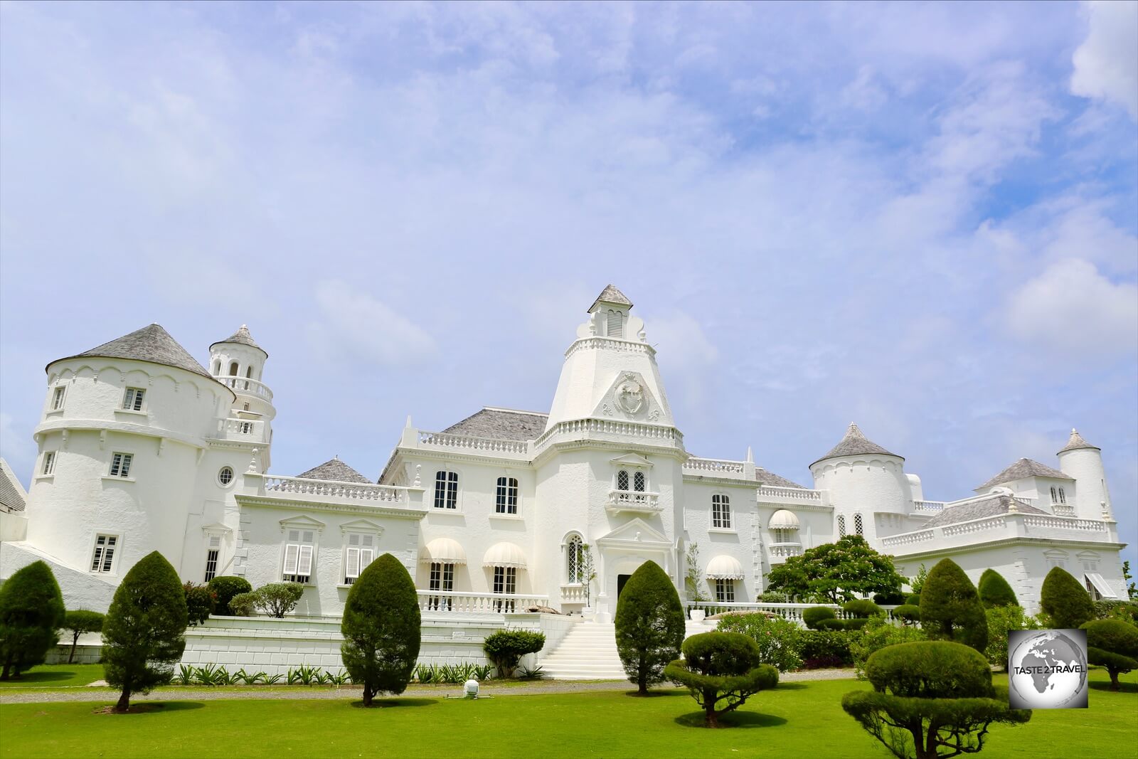 Trident Castle, Baroness Thyssen's 1980's folly, overlooks the north coast of Jamaica at Port Antonio.