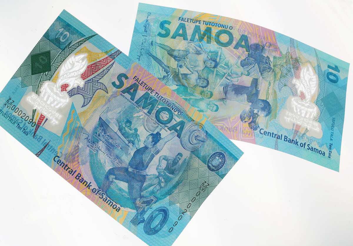 The commemorative 10 Tala bank note, issued to celebrate Samoa's hosting of the 2019 Pacific Games. Source: Thomas De La Rue