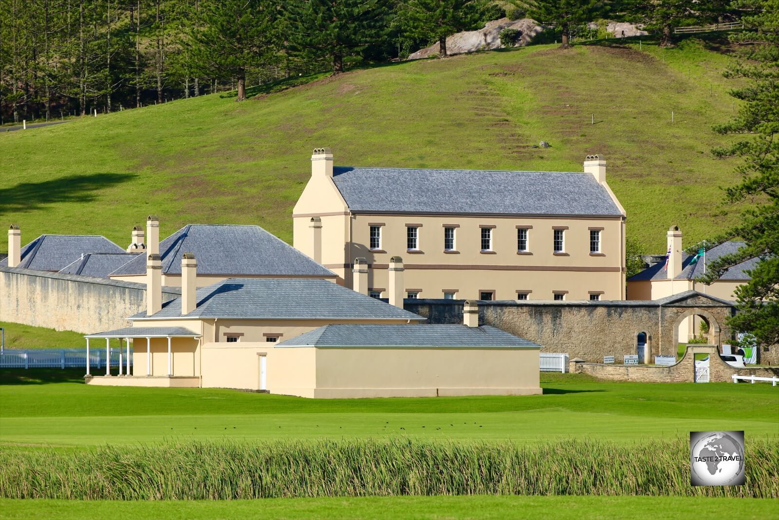 A view of the Old Military Barracks and other historic buildings in the UNESCO World Heritage listed Kingston and Arthur's Vale Historic Area (KAVHA).