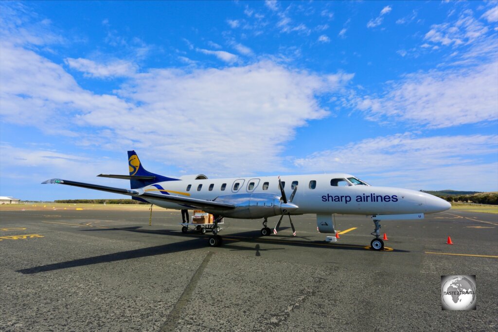 Apart from an occasional freight boat, Sharp airlines offer the only connection between Flinders Island and Tasmania and Victoria.